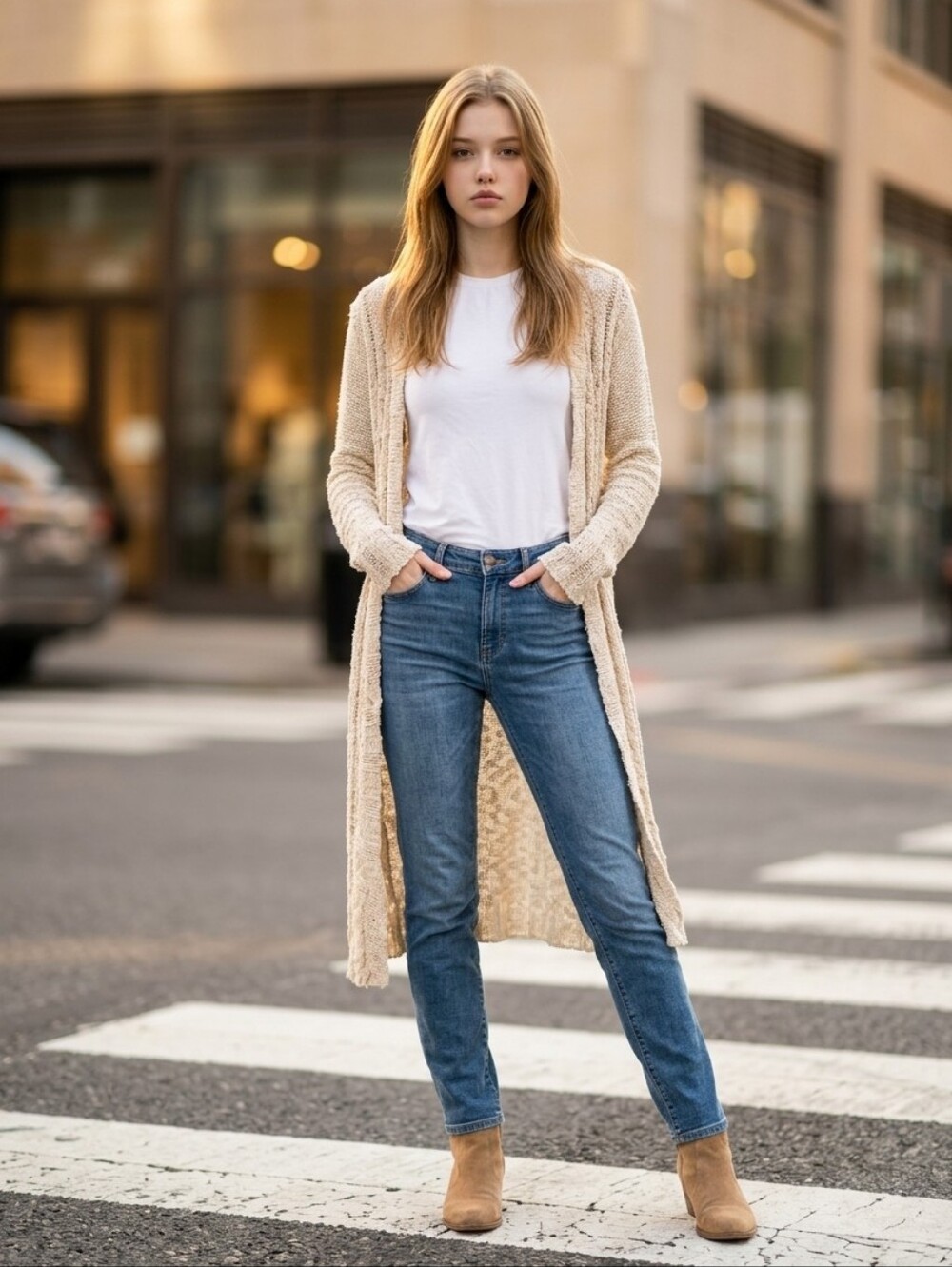 Free People Light Cream Open-Front Knit Cardigan